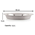 The parat annotated with dimensions 35 cm diameter, 5 cm depth, and 3.2 L capacity.