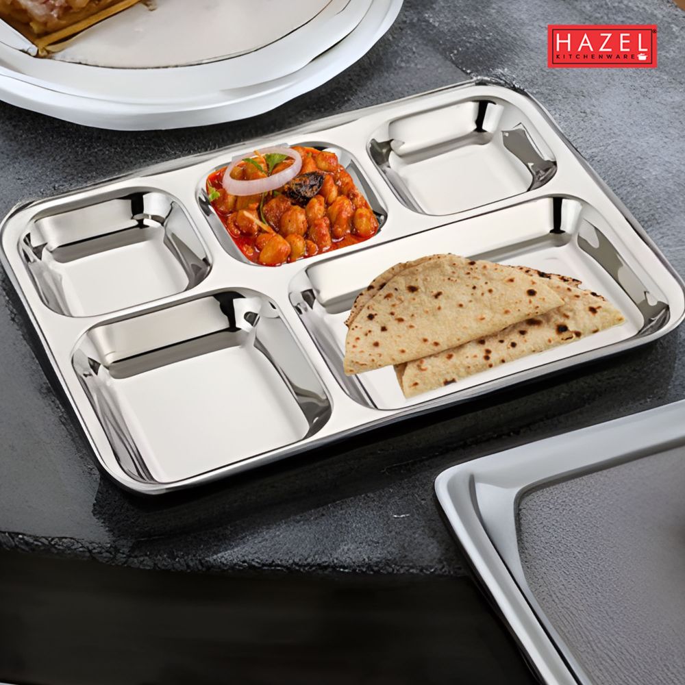 Rectangle Stainless Steel 5 Compartment Mess Plate