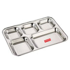 Rectangle Stainless Steel 5 Compartment Mess Plate