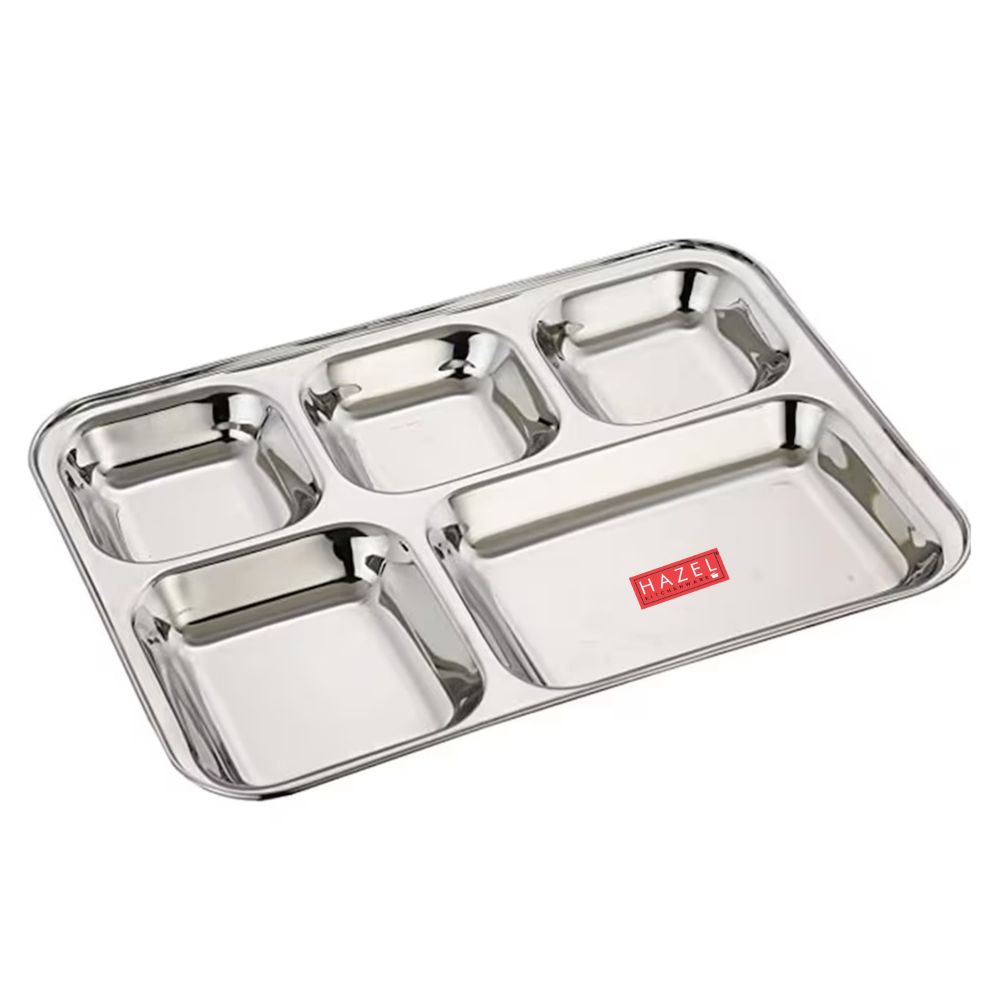 Rectangle Stainless Steel 5 Compartment Mess Plate