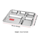 Rectangle Stainless Steel 5 Compartment Mess Plate