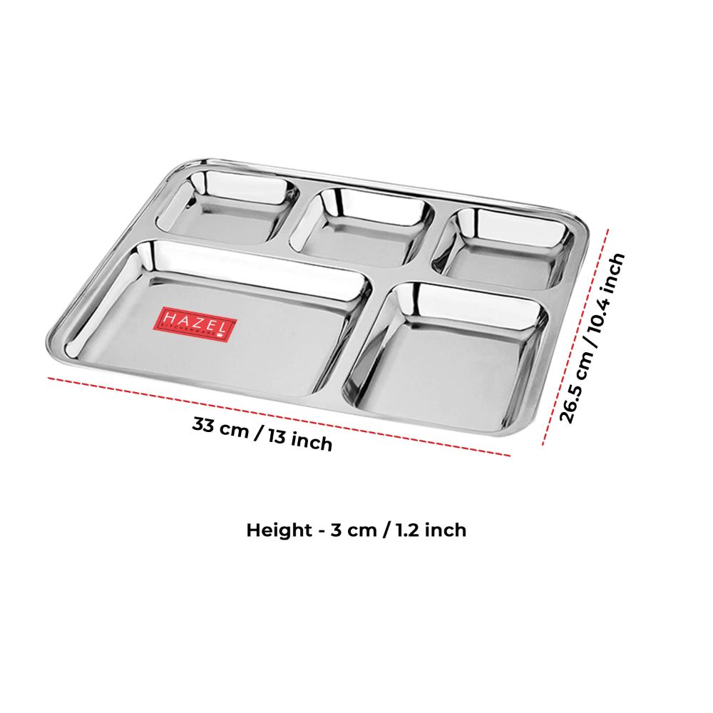 Rectangle Stainless Steel 5 Compartment Mess Plate
