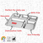 Rectangle Stainless Steel 5 Compartment Mess Plate