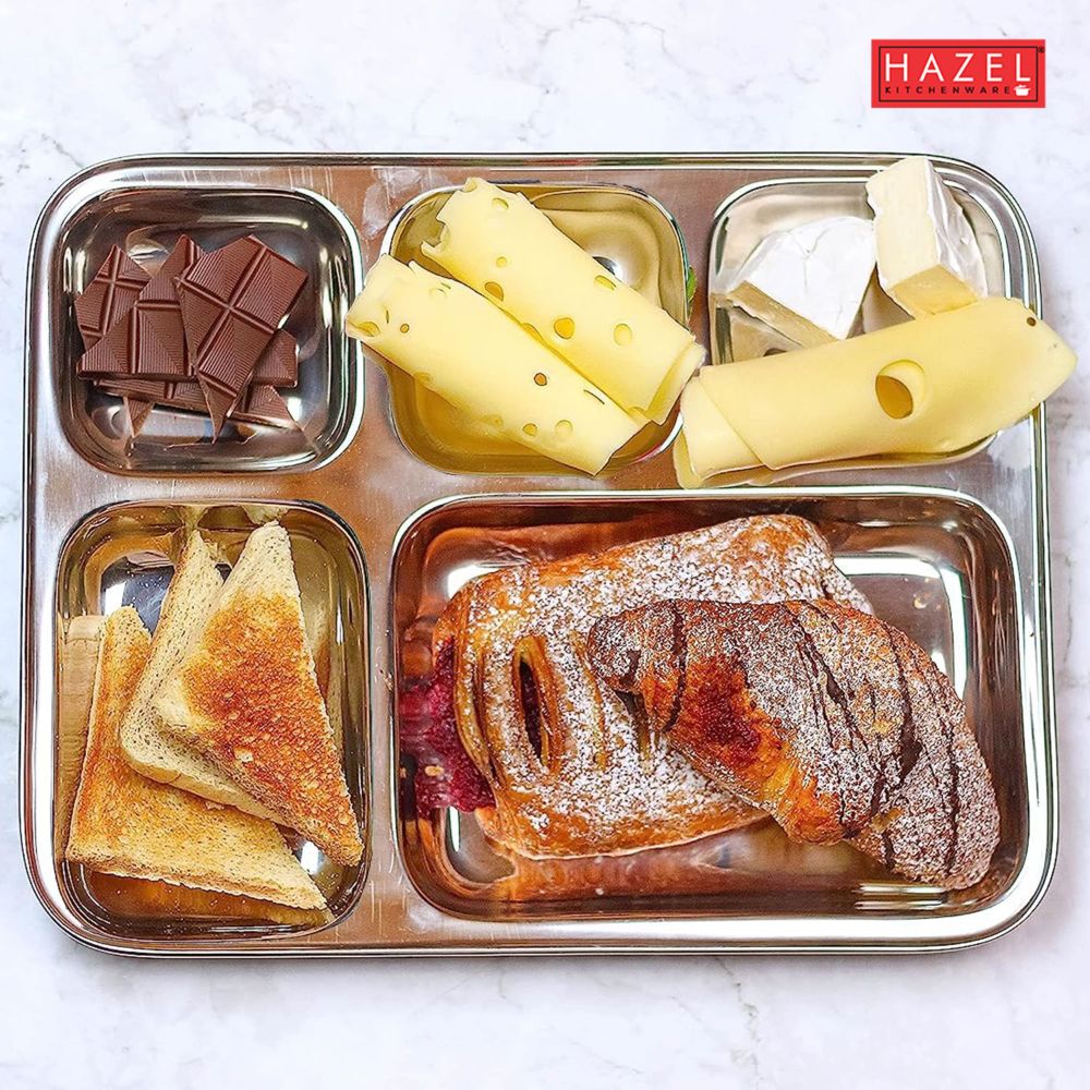Rectangle Stainless Steel 5 Compartment Mess Plate