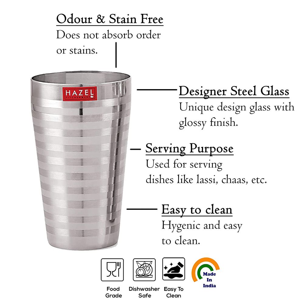 Stainless Steel Stripped Lassi Glass, 750ML