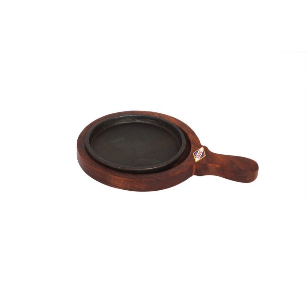 Round Iron Sizzler Plate with Wooden Base for Brownies (Set of 2, 23cm) - alternate view 2