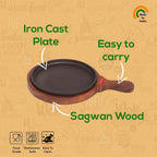 Round Cast Iron Sizzler Plate with Wooden  Base & Handle (8inch)