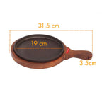 Round Cast Iron Sizzler Plate with Wooden  Base & Handle (8inch)