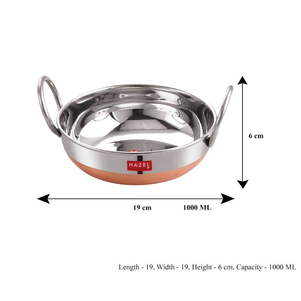 Stainless Steel Copper Base Kadai with Handle, 1 L