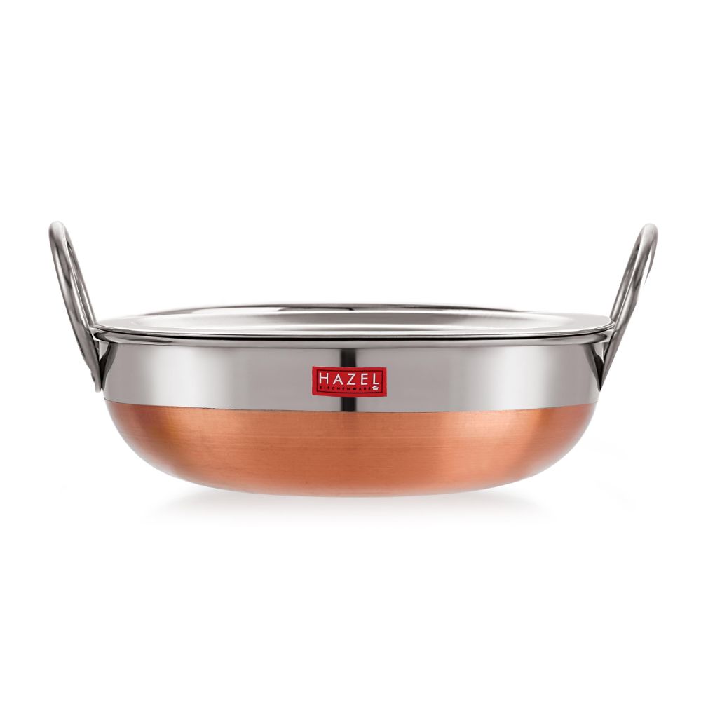 Stainless Steel Copper Bottom Kadai with Lid, 1L