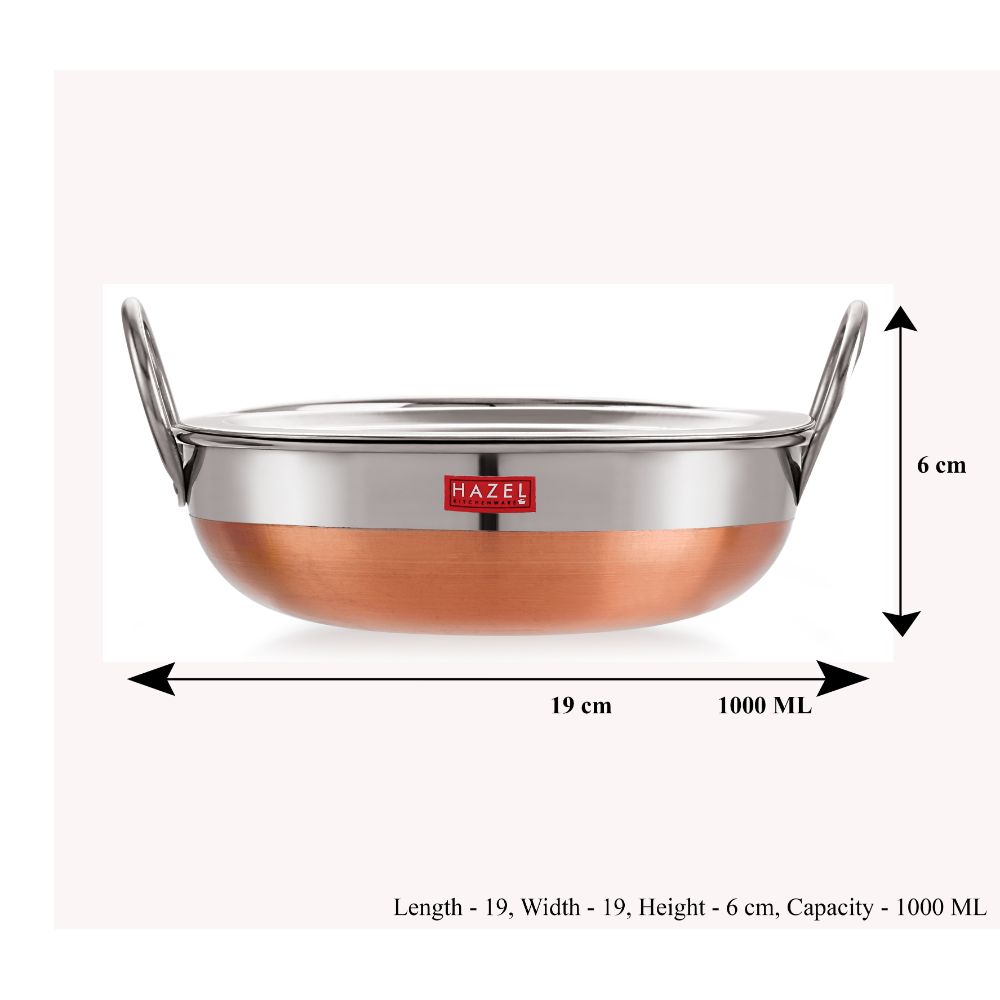 Stainless Steel Copper Bottom Kadai with Lid, 1L