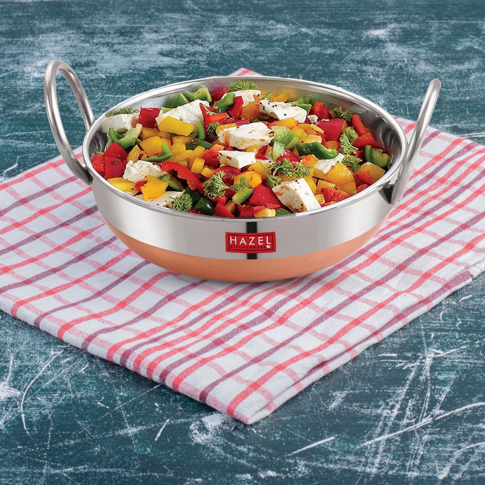 Stainless Steel Copper Base Kadai with Handle, 1.5L