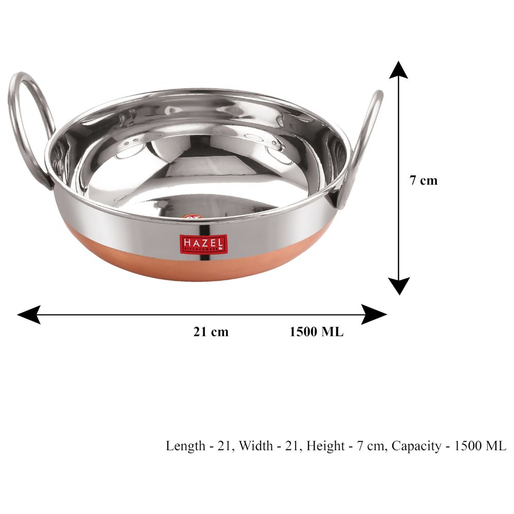 Stainless Steel Copper Base Kadai with Handle, 1.5L