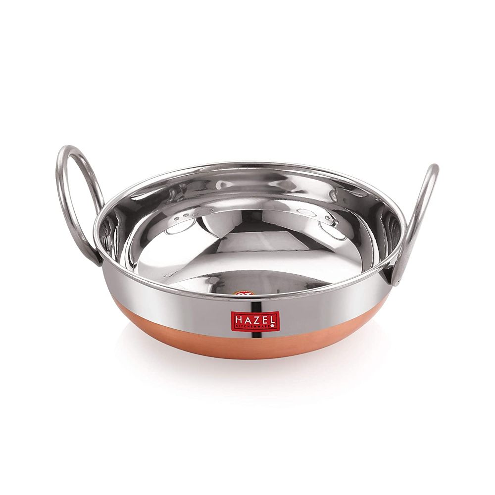 Stainless Steel Copper Base Kadai with Handle, 1.8L