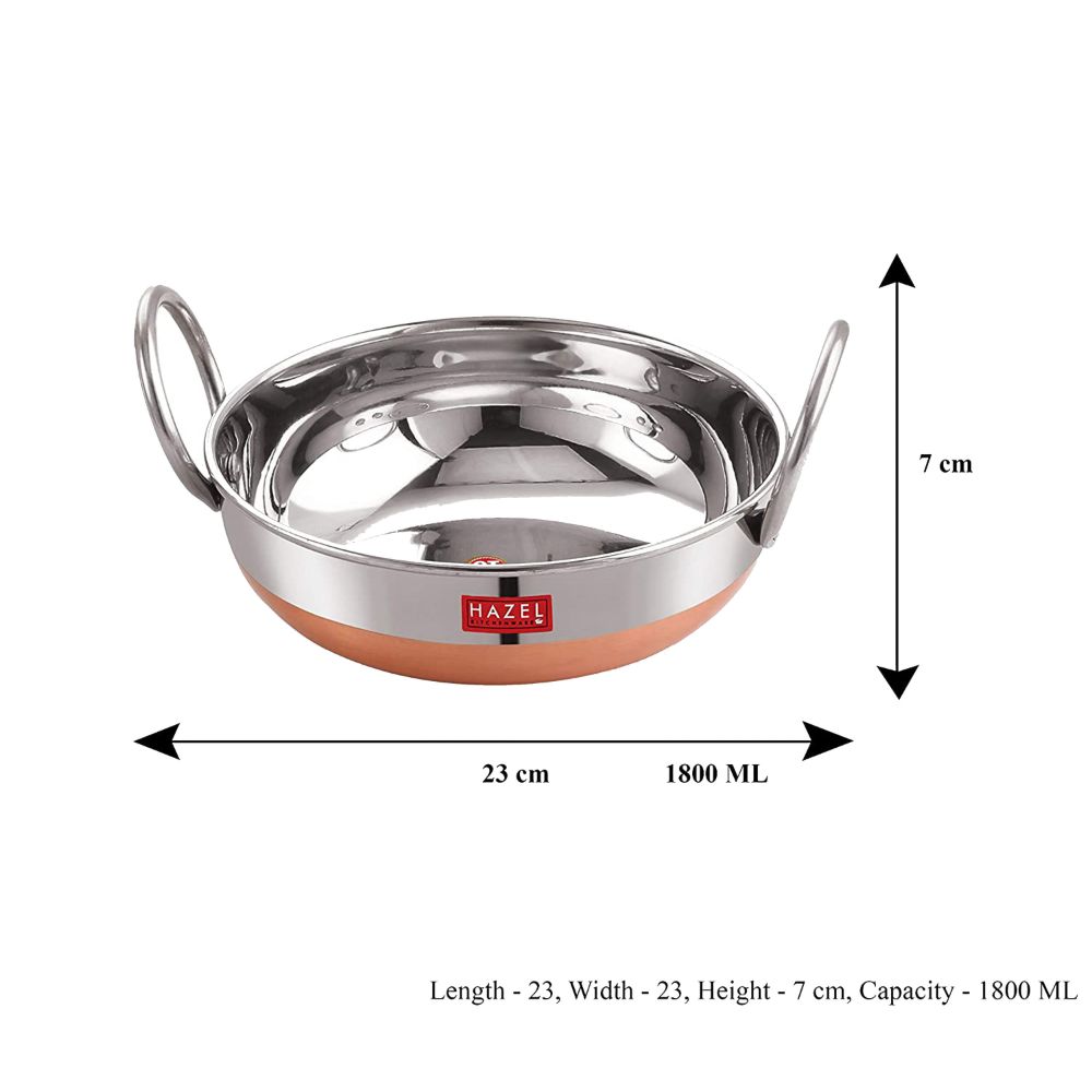 Stainless Steel Copper Base Kadai with Handle, 1.8L