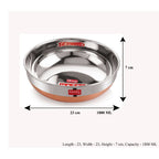 Stainless Steel Copper Base Tasla with dimension labels.