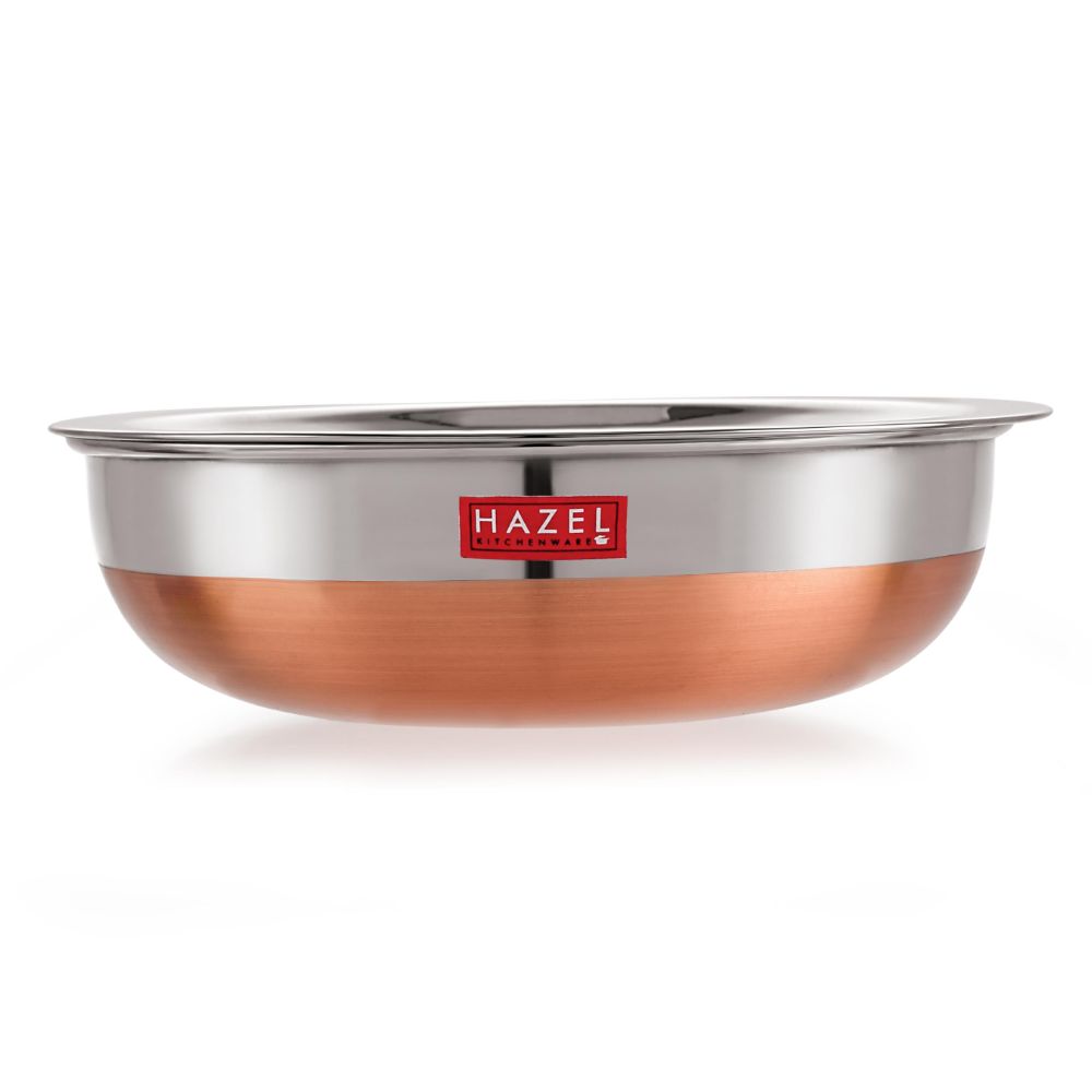 18 Gauge Stainless Steel Tasla Kadai With Lid | Copper Base, 1.8 L