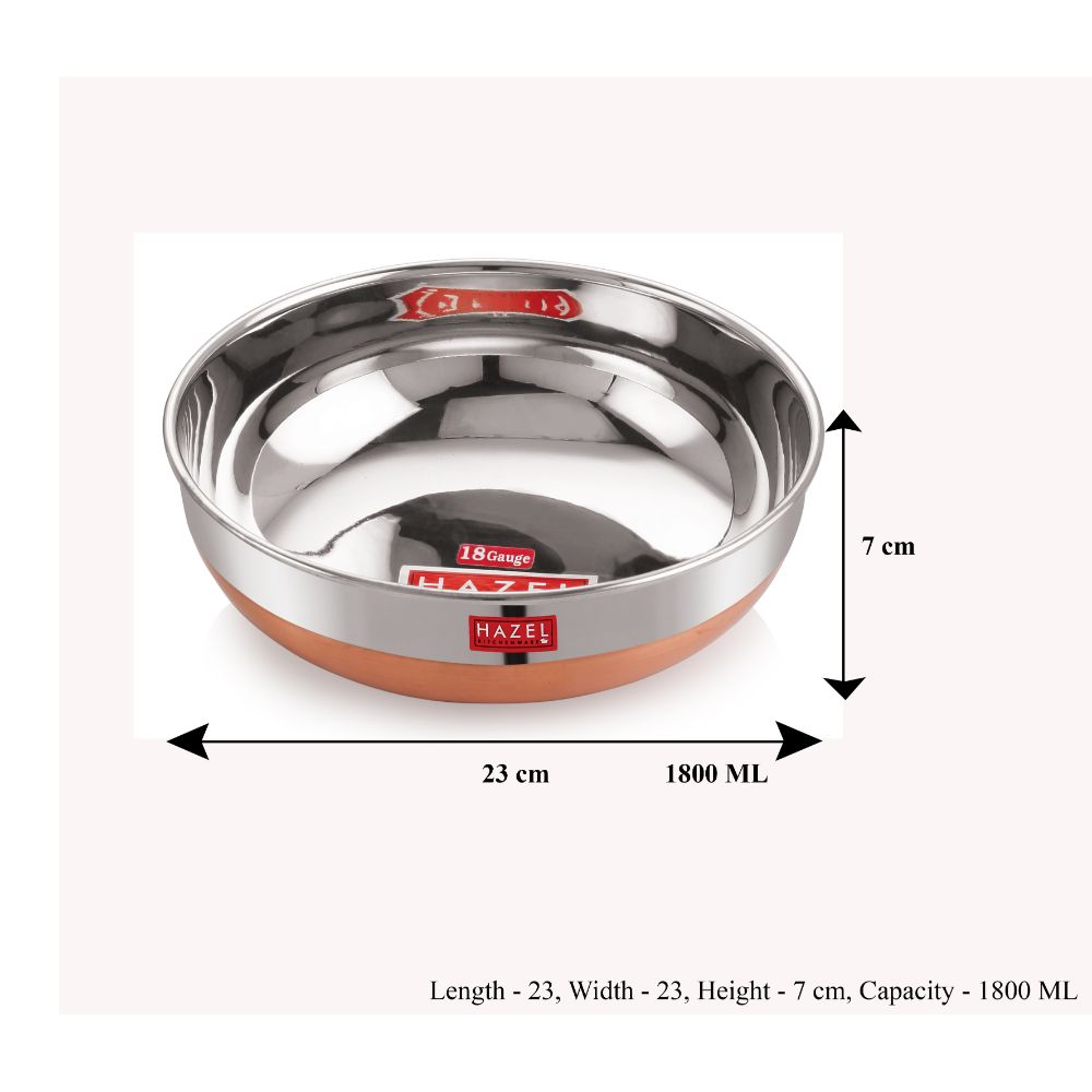 18 Gauge Stainless Steel Tasla Kadai With Lid | Copper Base, 1.8 L