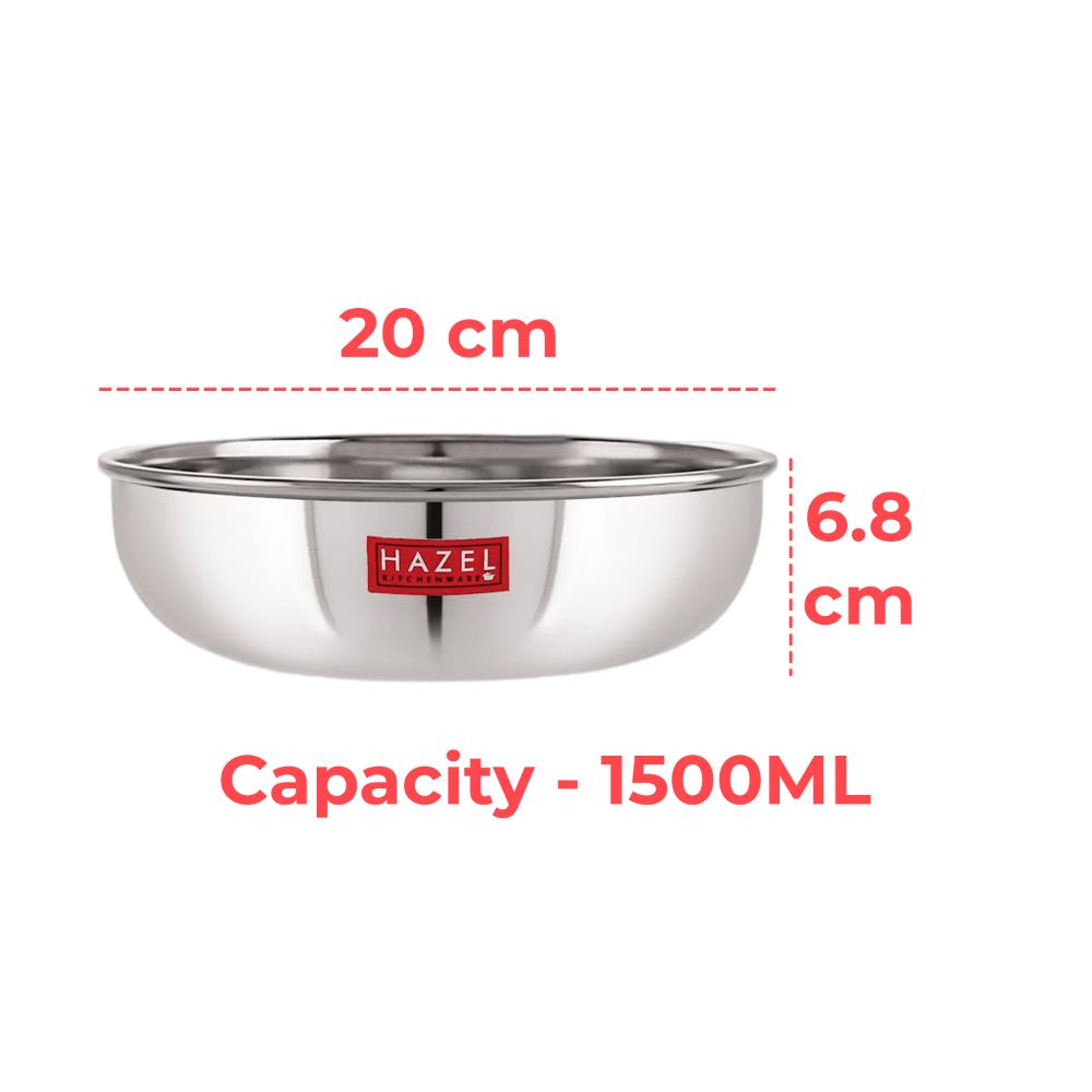 18 Gauge Stainless Steel Tasla Kadai With Lid, 1.5 L