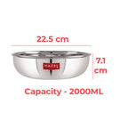 18 Gauge Stainless Steel Tasla Kadai With Lid, 2000 ML