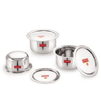 Stainless Steel Patila (Tope) Round Bottom Set of 3, 300ML, 500ML & 800ML
