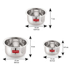 Stainless Steel Patila (Tope) Round Bottom Set of 3, 300ML, 500ML & 800ML
