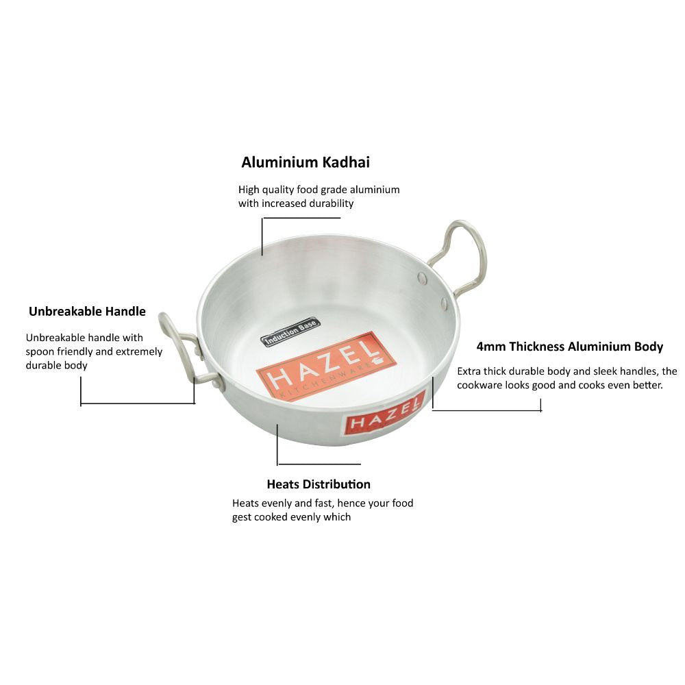 Aluminium Induction Kadai with Handle - 1750ml, 4mm