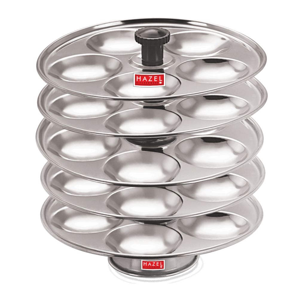Stainless Steel Idli Thali With Stand,  5-Rack Plates, 25 Idlis