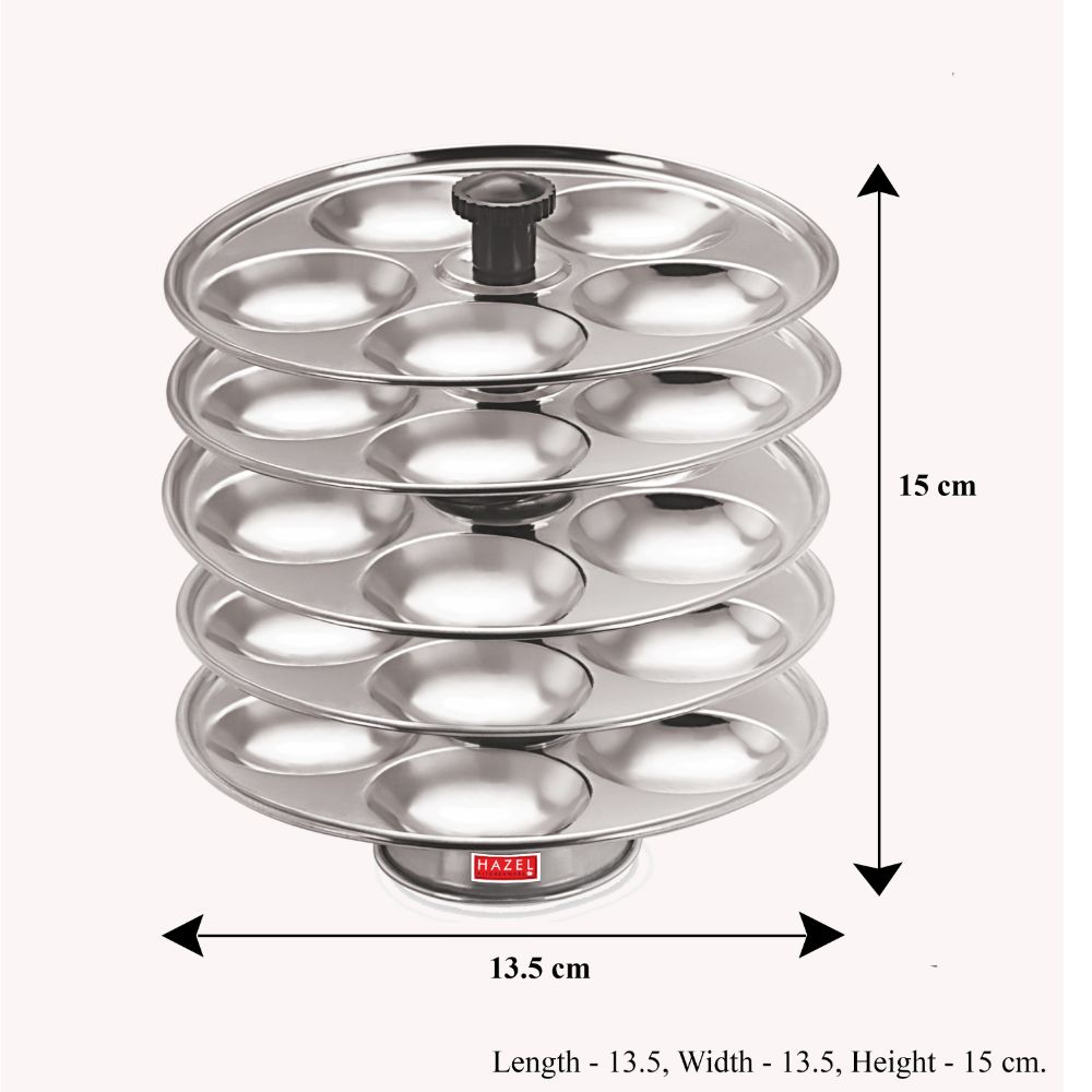 Stainless Steel Idli Thali With Stand,  5-Rack Plates, 25 Idlis