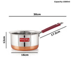 Copper Bottom Stainless Steel Tea Pan with Fixed Rubber Handle - 1000 ML