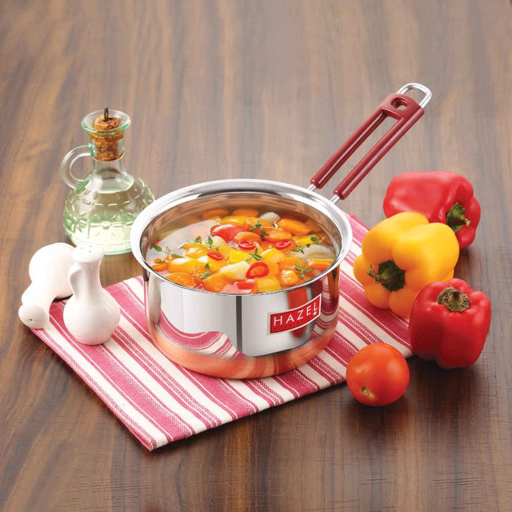 Copper Bottom Stainless Steel Tea Pan with Fixed Rubber Handle  - 1300 ML