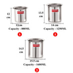 Stainless Steel Milk Boiler /Gunj Set of 3 - 880ML, 1250ML, 1600ML