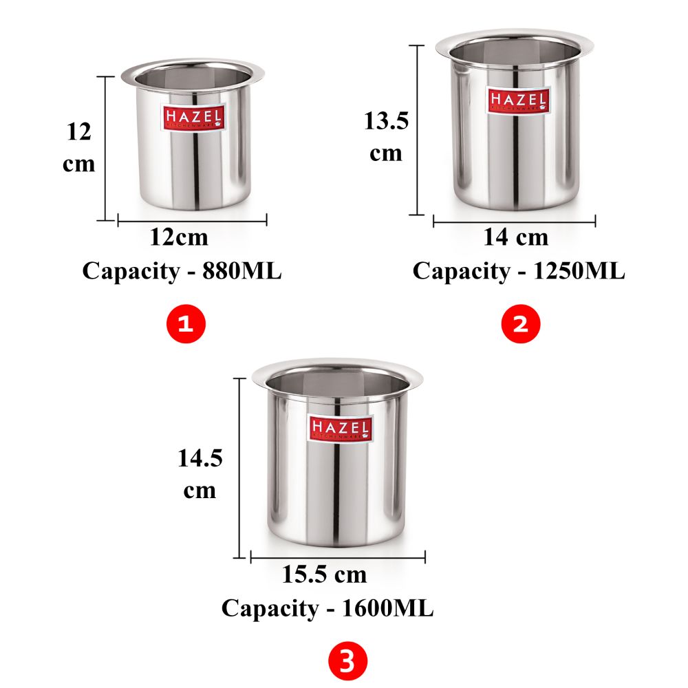 Stainless Steel Milk Boiler /Gunj Set of 3 - 880ML, 1250ML, 1600ML