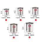 Stainless Steel Milk Boiler /Gunj Set of 5 - 880ML, 1250ML, 1600ML, 2200ML, 2800ML