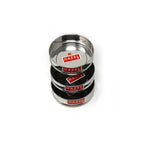 Stacked set of three dabbas on a white background, similar angle to position 2.