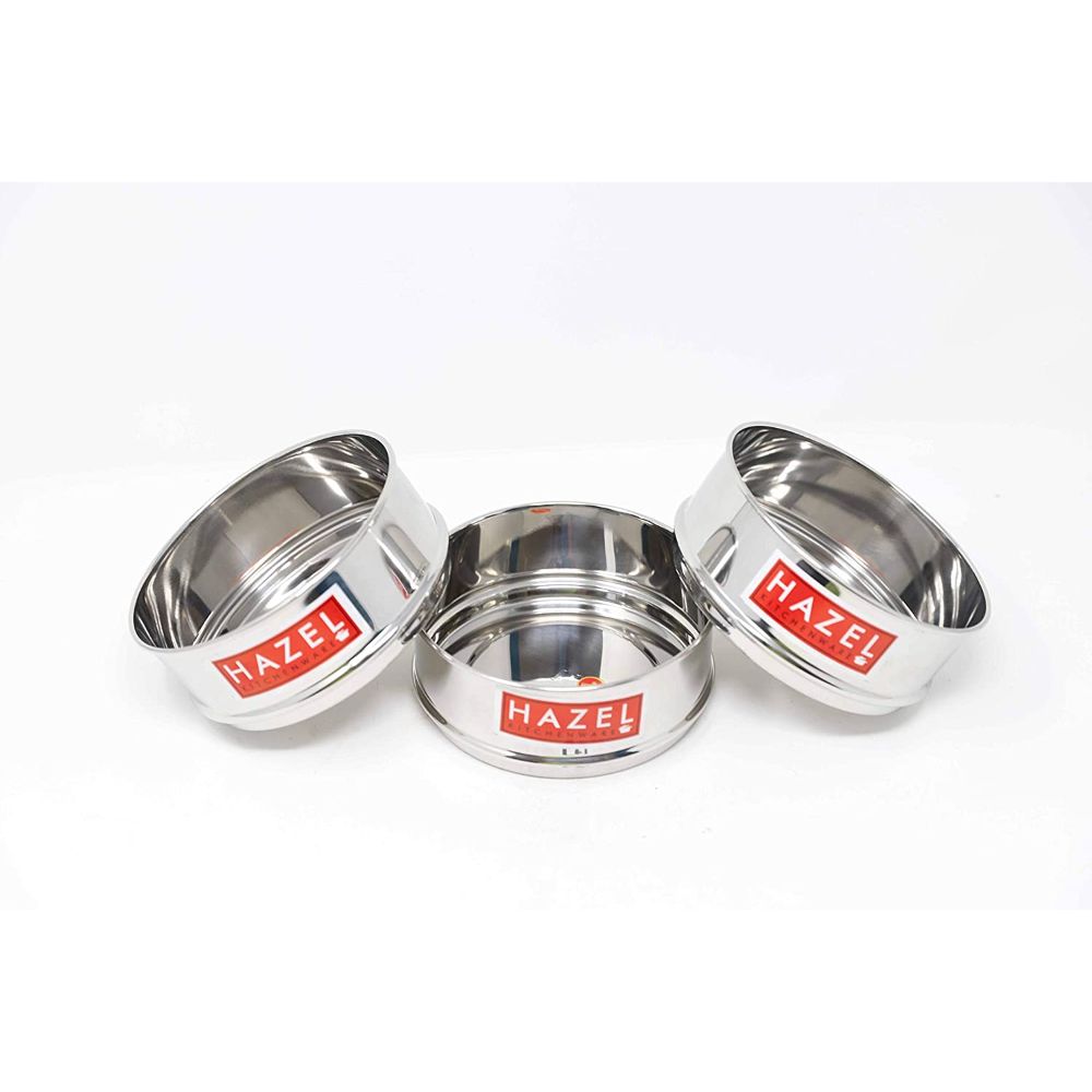 Stainless Steel Flat 8 L Pressure Cooker Dabba Set of 3, 1000 ML