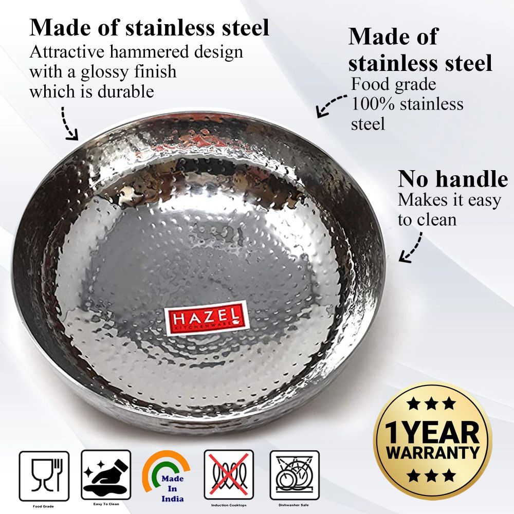 Stainless Steel Hammered Tasla Kadhai, Durable Deep Cooking Pan