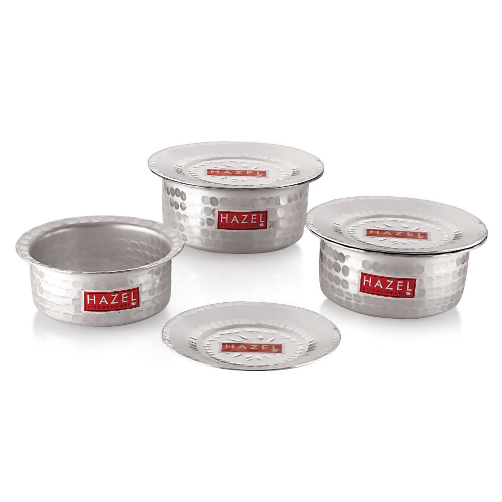 Aluminium Hammered Tope /Patila Set with Lid – (Set of 3, - 1 L,1.4 L ,1.8 L)