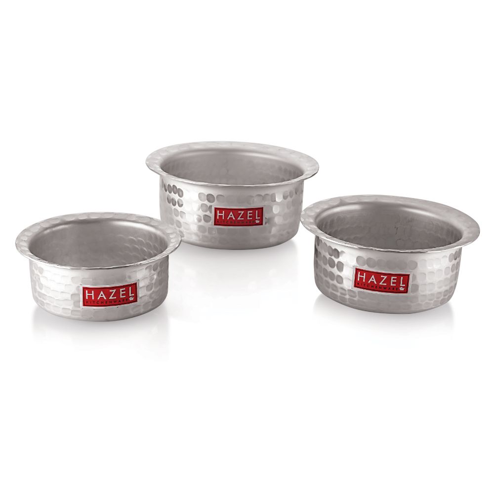 Aluminium Hammered Tope /Patila Set with Lid – (Set of 3, - 1 L,1.4 L ,1.8 L)