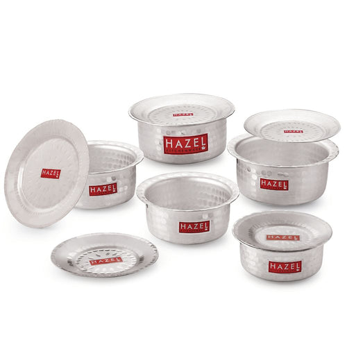 Aluminium Hammered Patila (Tope) Set With Lid  -(Set of 5 - 1L, 1.4L, 1.8L, 2.2L, 2.75L)