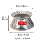 Aluminium kadai with dimension callouts of 21cm top diameter, 12cm height, 24.5cm base diameter, and 3200ml capacity.