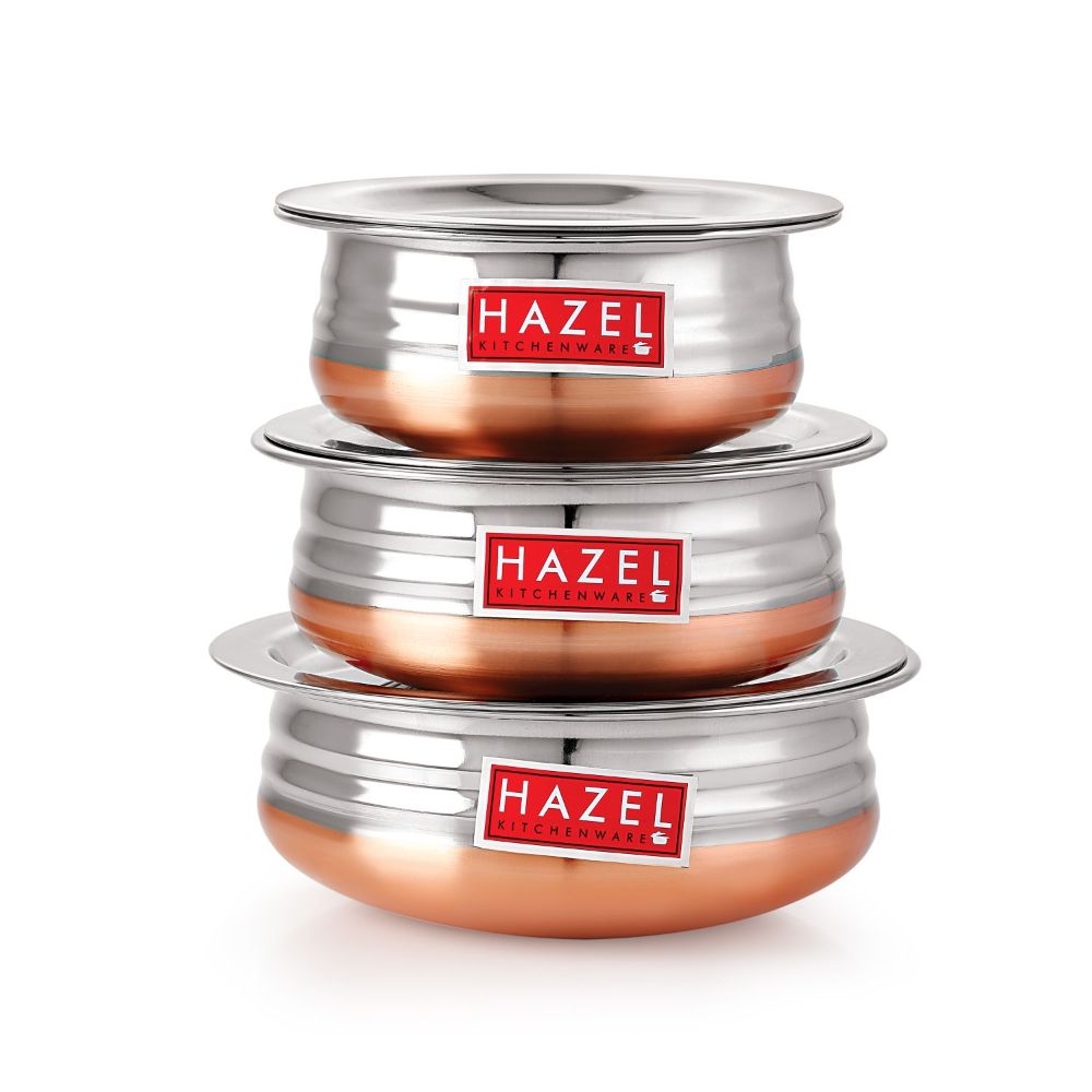 Copper Bottom Urli Handi Set - Set of 3 (600ML, 800ML, 1200ML)