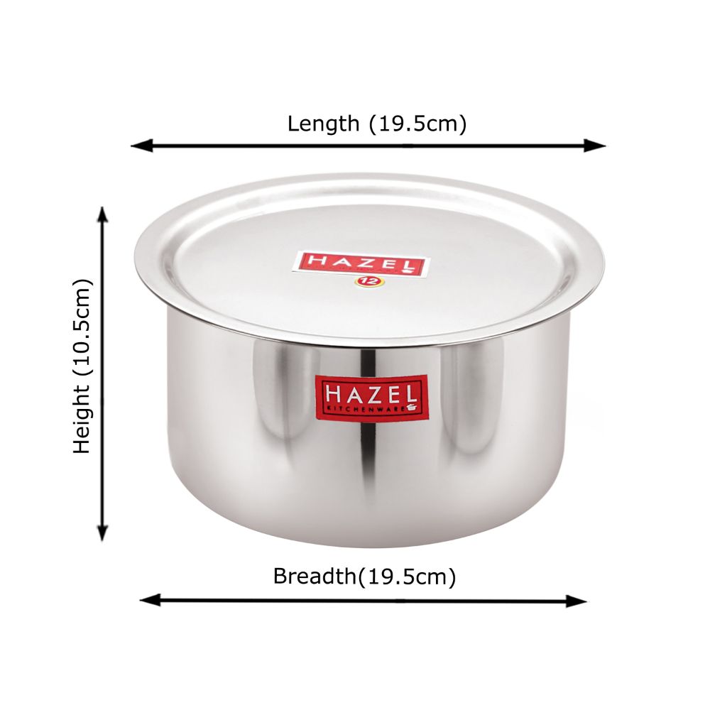 Tope with lid annotated with length, height, and breadth measurement arrows (19.5 x 10.5 x 19.5 cm).