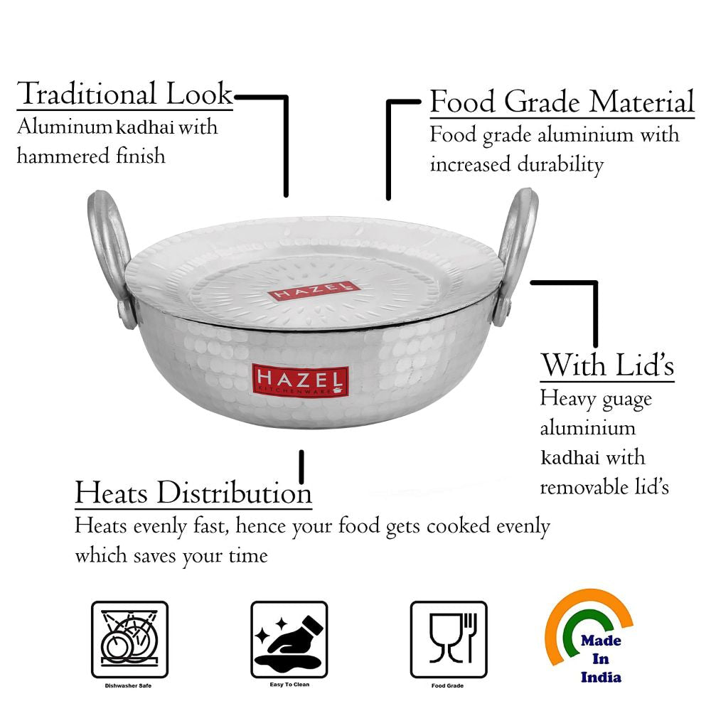 Aluminium Hammered Kadai with Lid – 4 L, 29cm