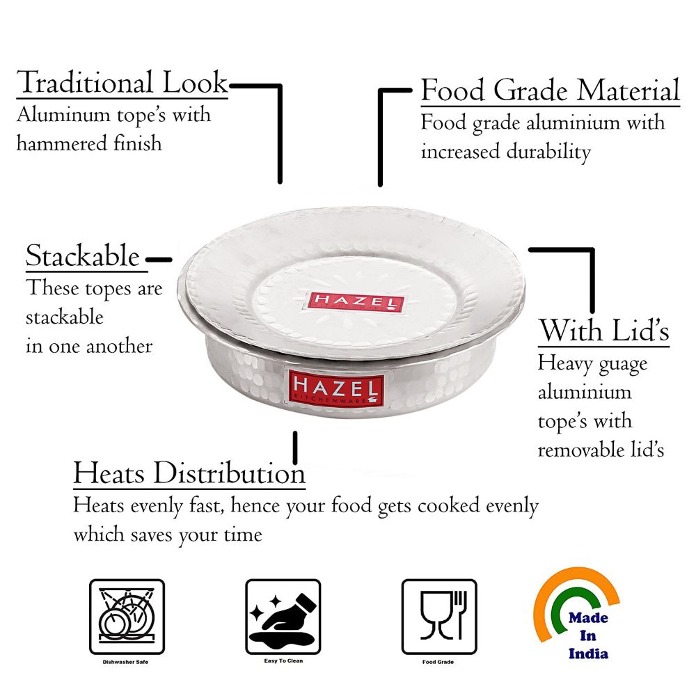 Aluminium Hammered Patila with Lid – 2700 ML, 26cm
