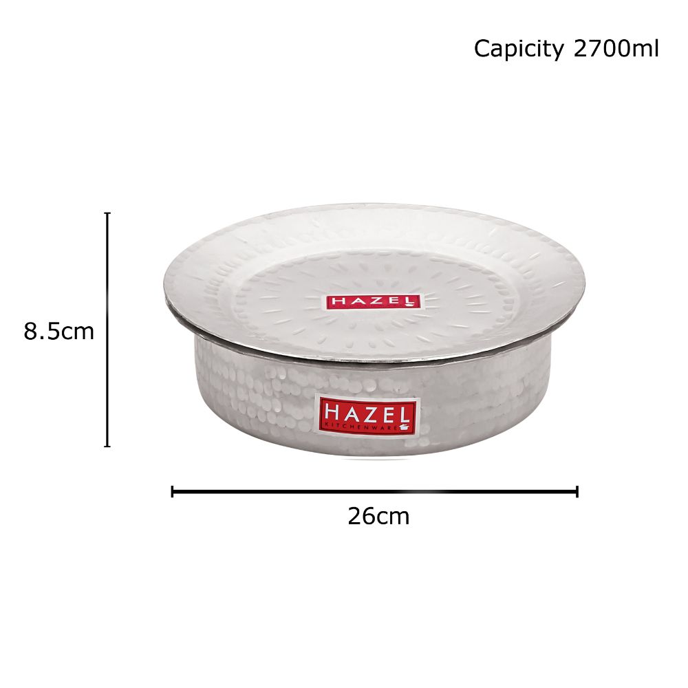 Aluminium Hammered Patila with Lid – 2700 ML, 26cm
