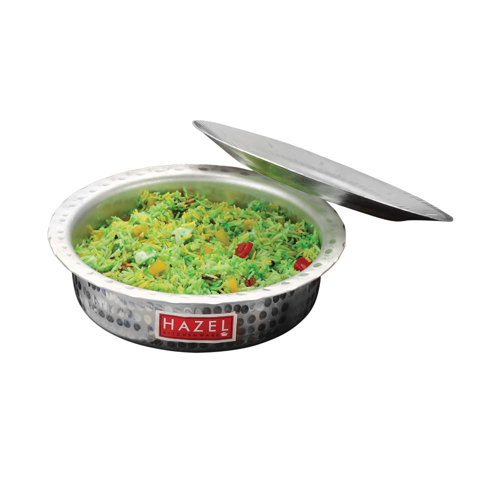 Aluminium Hammered Patila with Lid – 2700 ML, 26cm