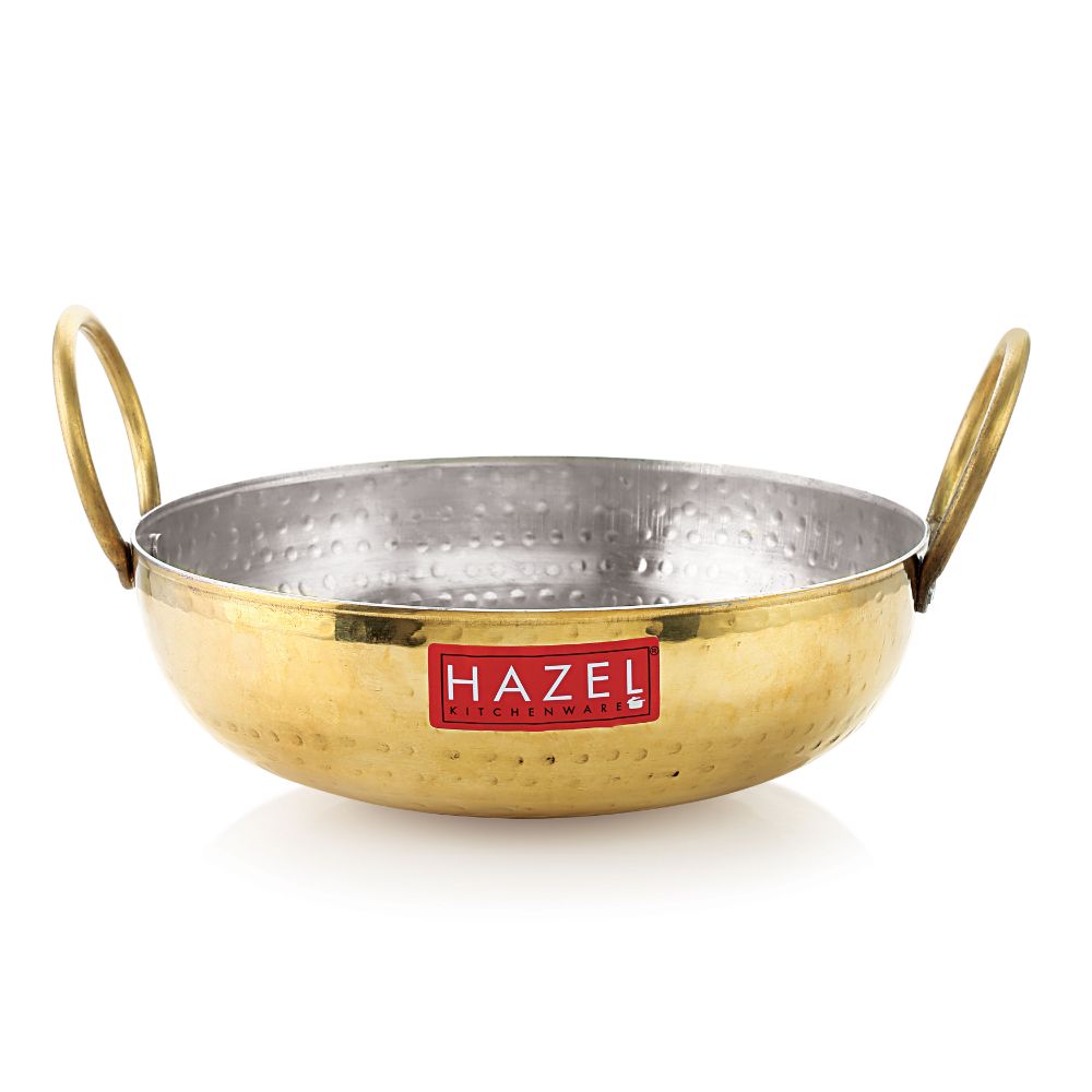 100% Brass  Hammered Pital Kadhai with Handle 1600 ML, 20 cm