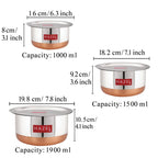 Stainless Steel Copper Bottom Tope with Lid – Set of 3 ( 1 L, 1.5 L, 1.9 L)