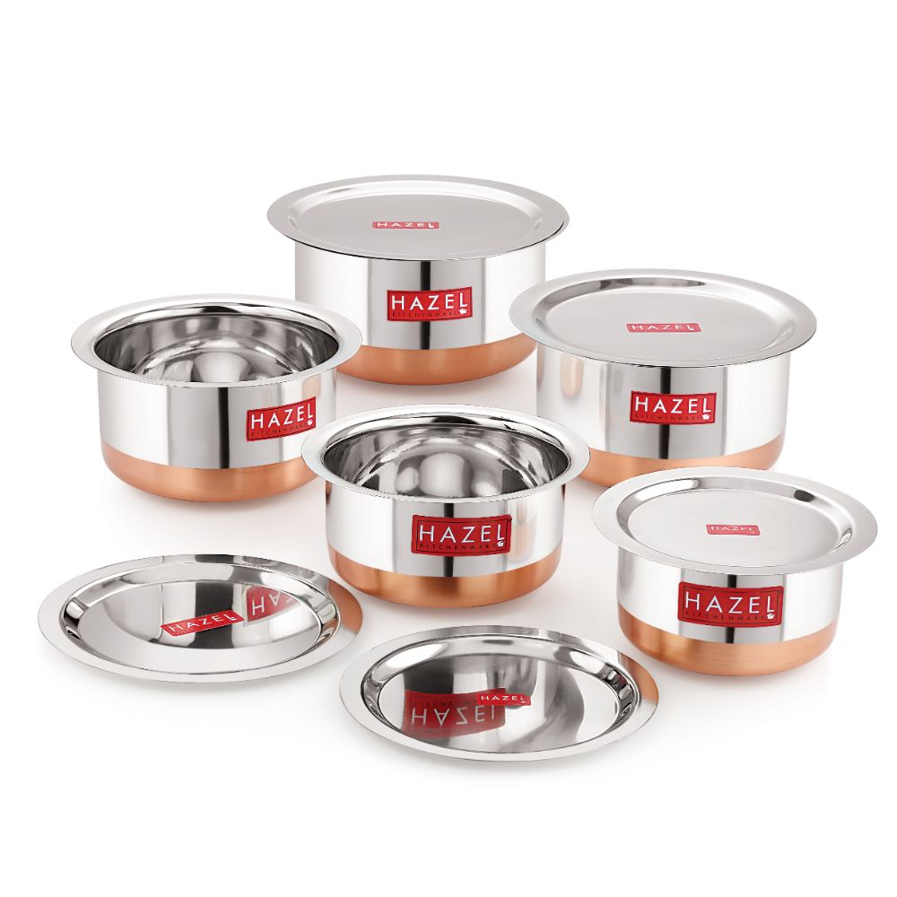 Copper Bottom Stainless Steel Tope Set with Lid - Set of 5 (1 L, 1.5 L, 1.9 L, 2.4 L and 3 L)